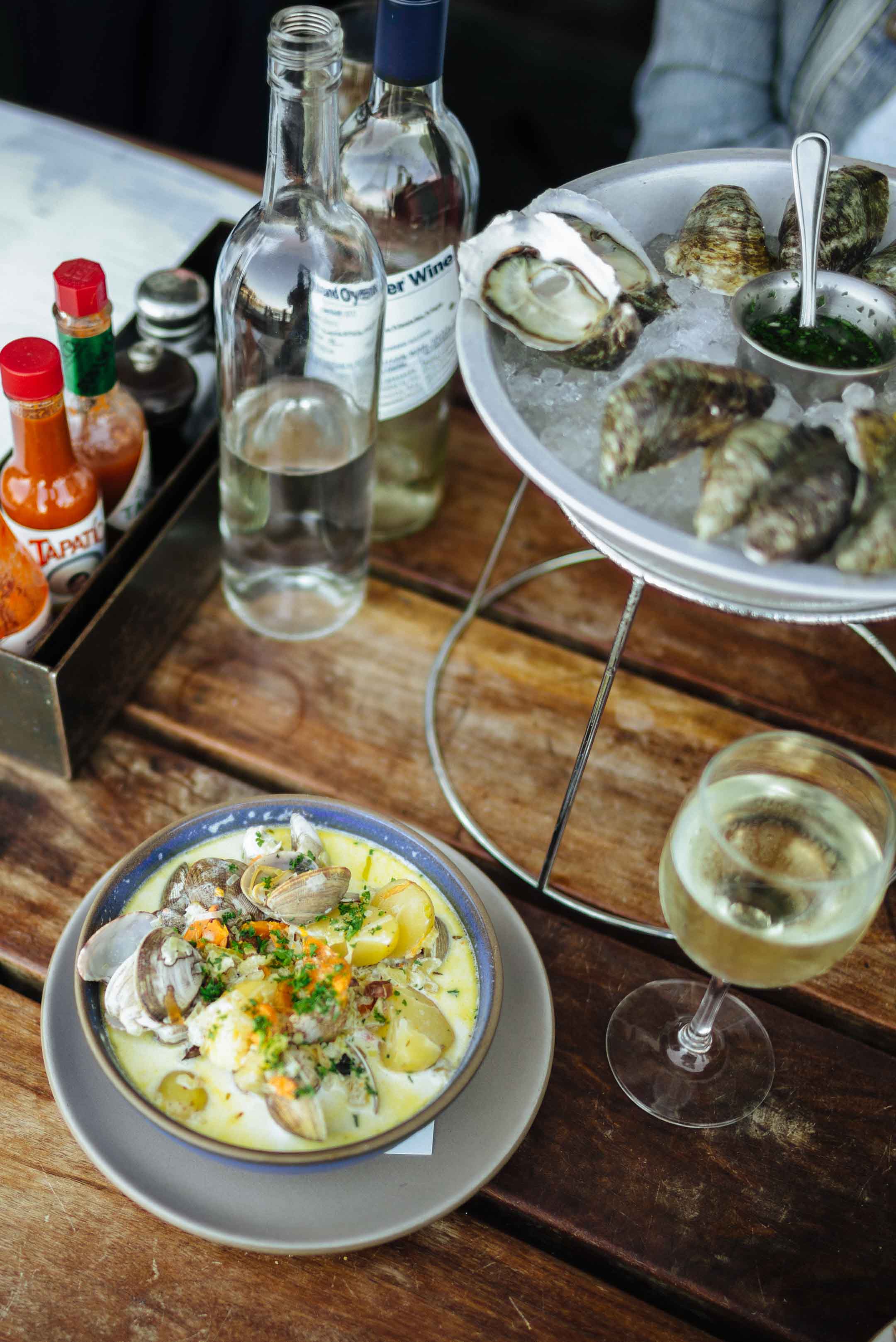 Hog Island Oyster Company clam chowder and oysters in San Francisco
