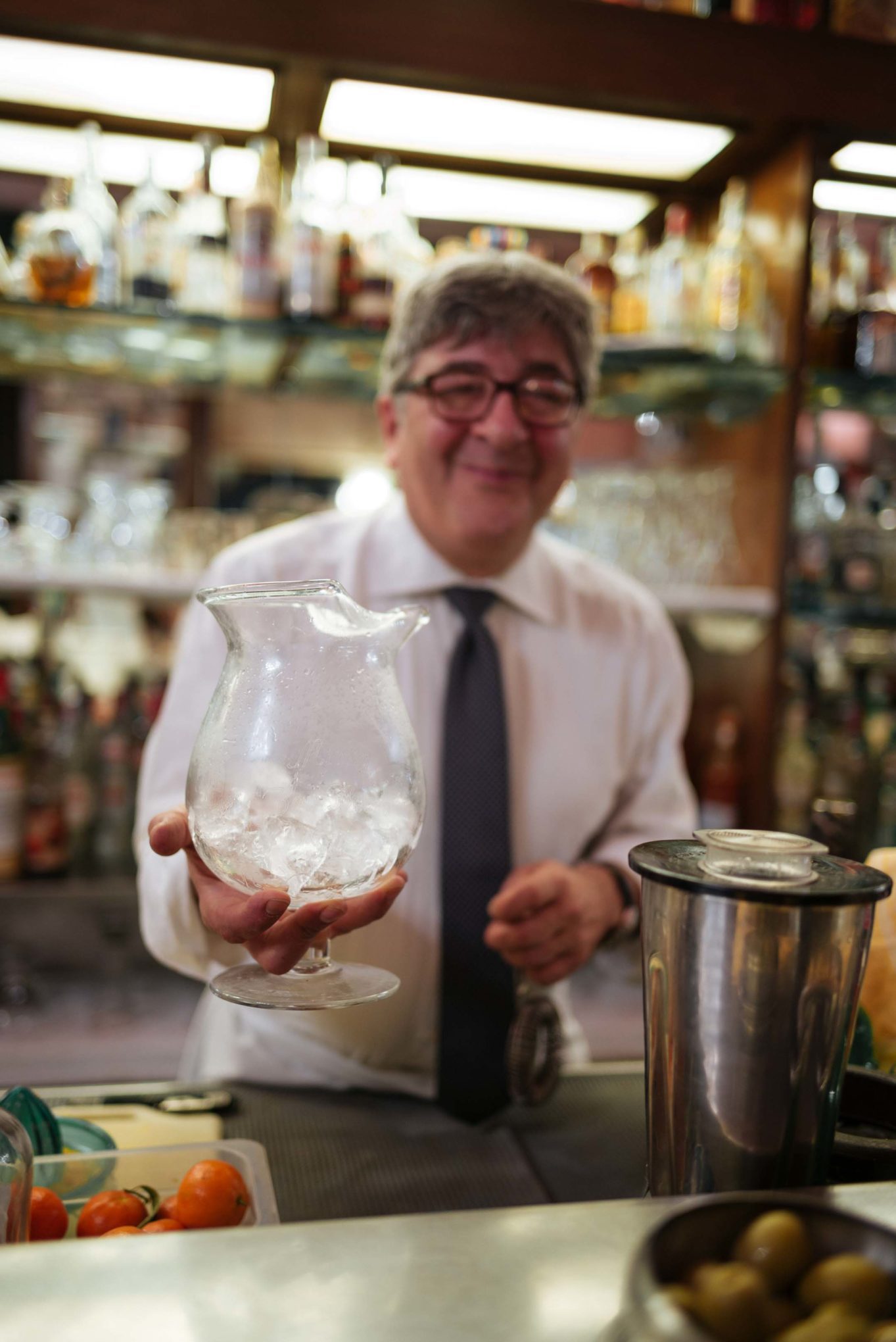 Visit Bar Basso in Milan, where the they create amazing martinis with a historic glass mixing glass that's always chilled