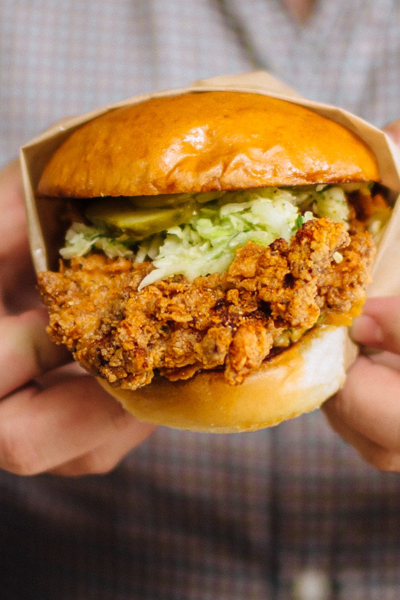 For the best fried chicken when you're on vacation in Napa or Sonoma head to Boxcar Fried Chicken restaurant in Sonoma and try their Nashville hot chicken or the Golden Boy fried chicken sandwich with pimento cheese and pickles