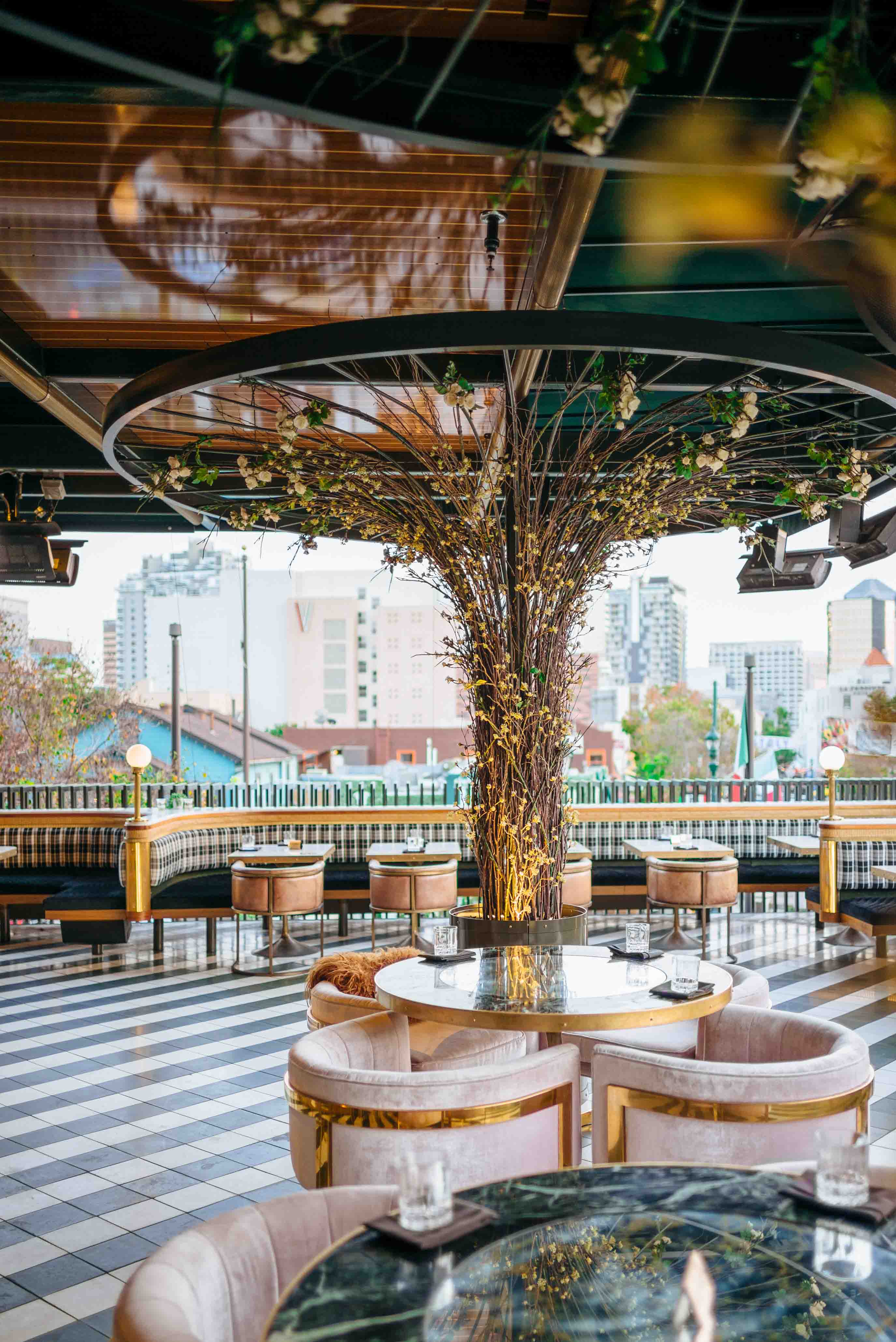 over-the-top steakhouse decor at Born and Raised in San Diego's Little Italy rooftop bar