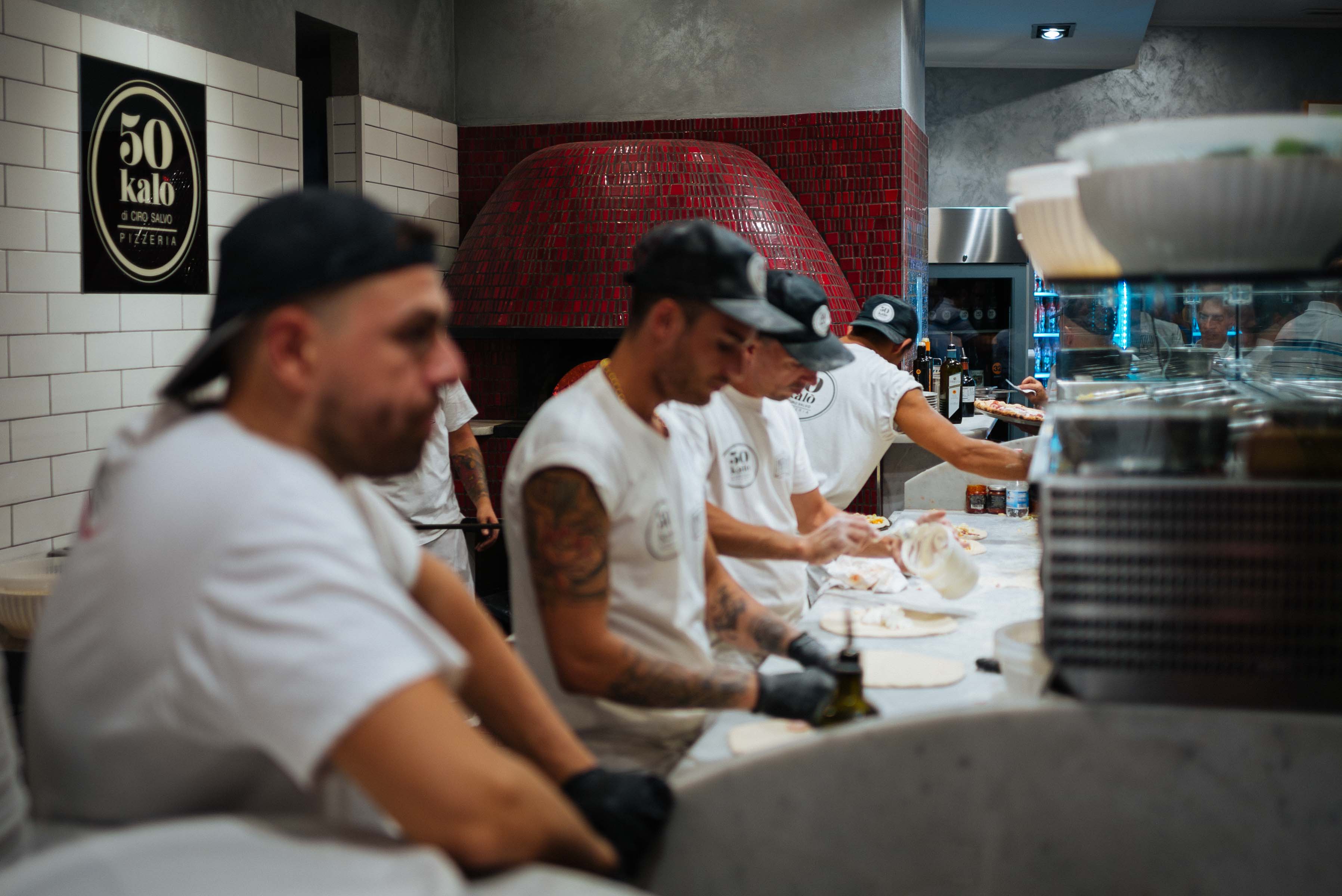 Making pizza at 50 Kalo in Naples Italy