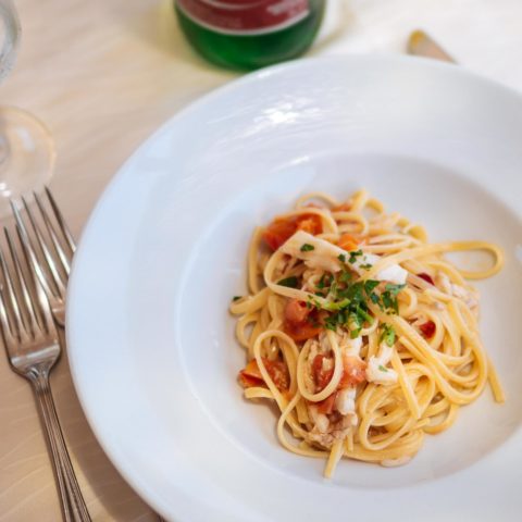 Make this Italian bucatini and Fish Pasta with Cherry Tomatoes recipe from The Taste Edit