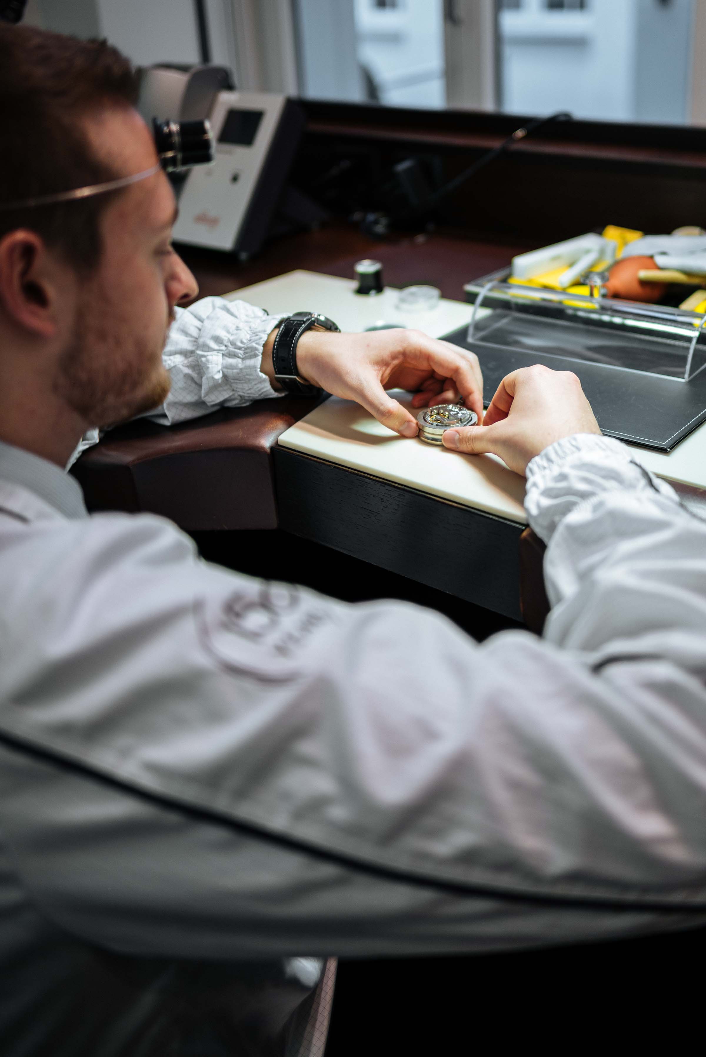 Watch maker shows The Taste how to make a watch at the IWC museum in schaffhausen Switzerland