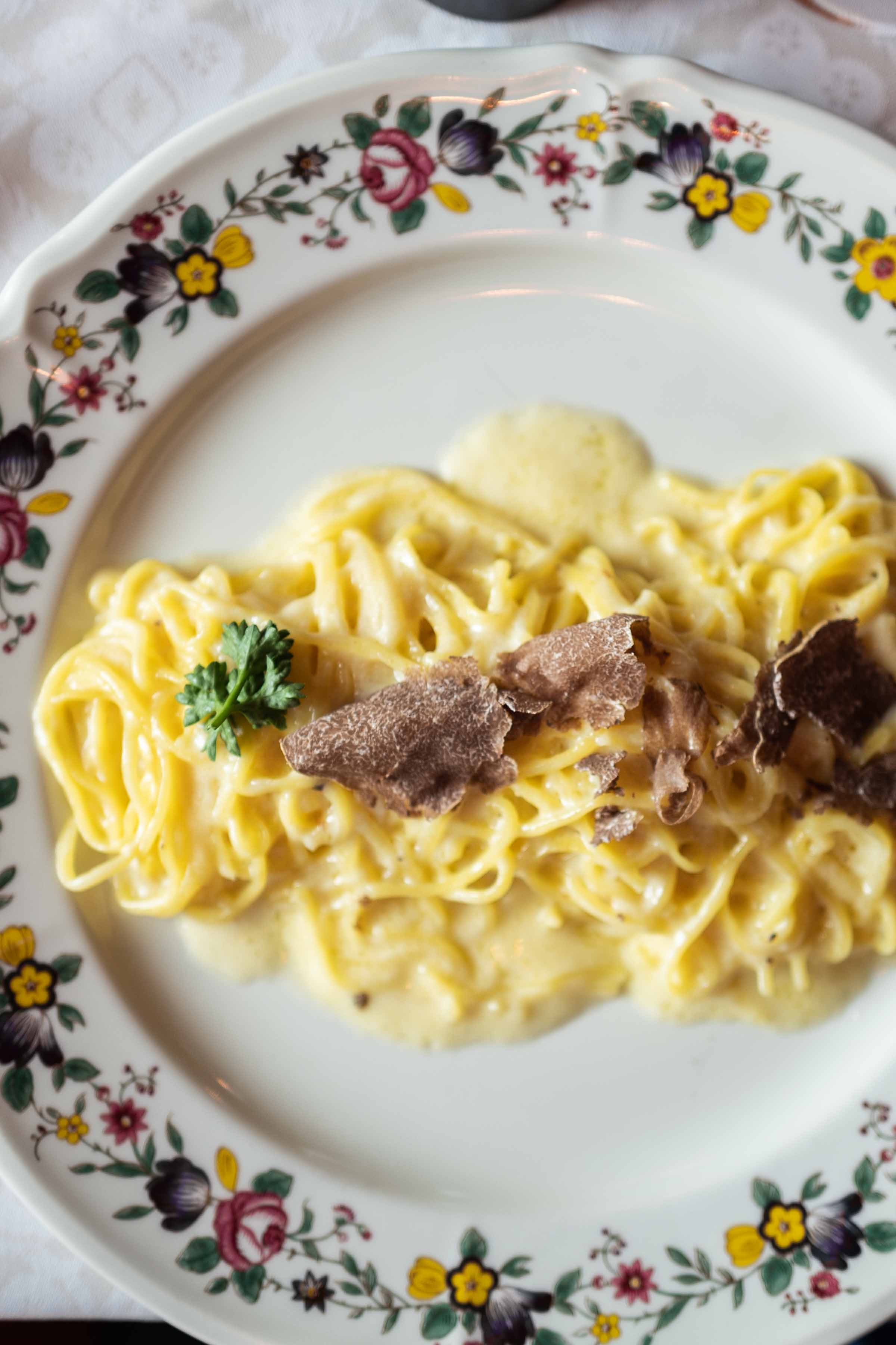 Tajarin topped with 30 grams of cheese and truffles at this St Moritz restaurant | thetasteedit.com #travel #switzerland #stmoritz #pasta