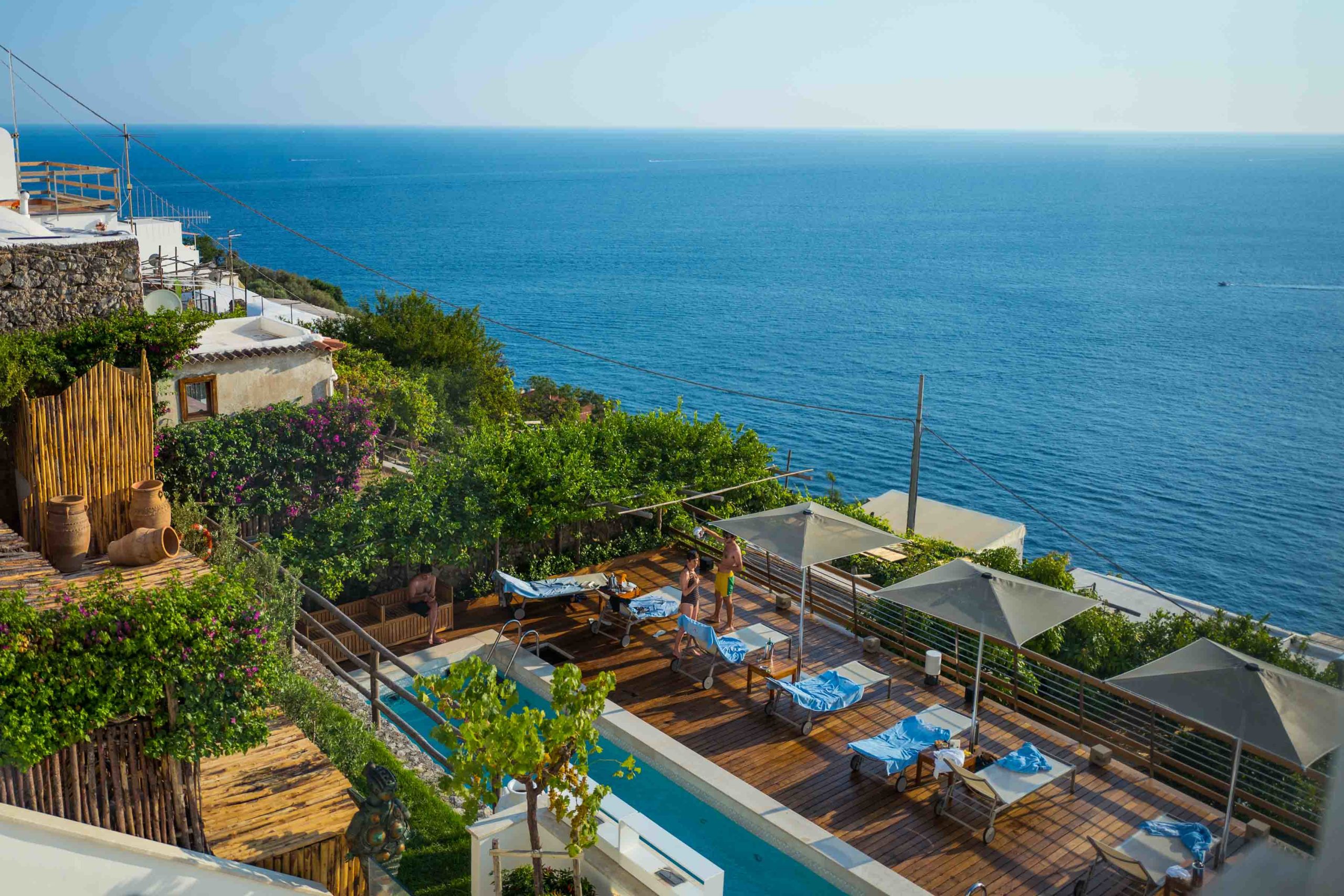 Casa Angelina hotel pool over looking out towards Positano on the Amalfi Coast