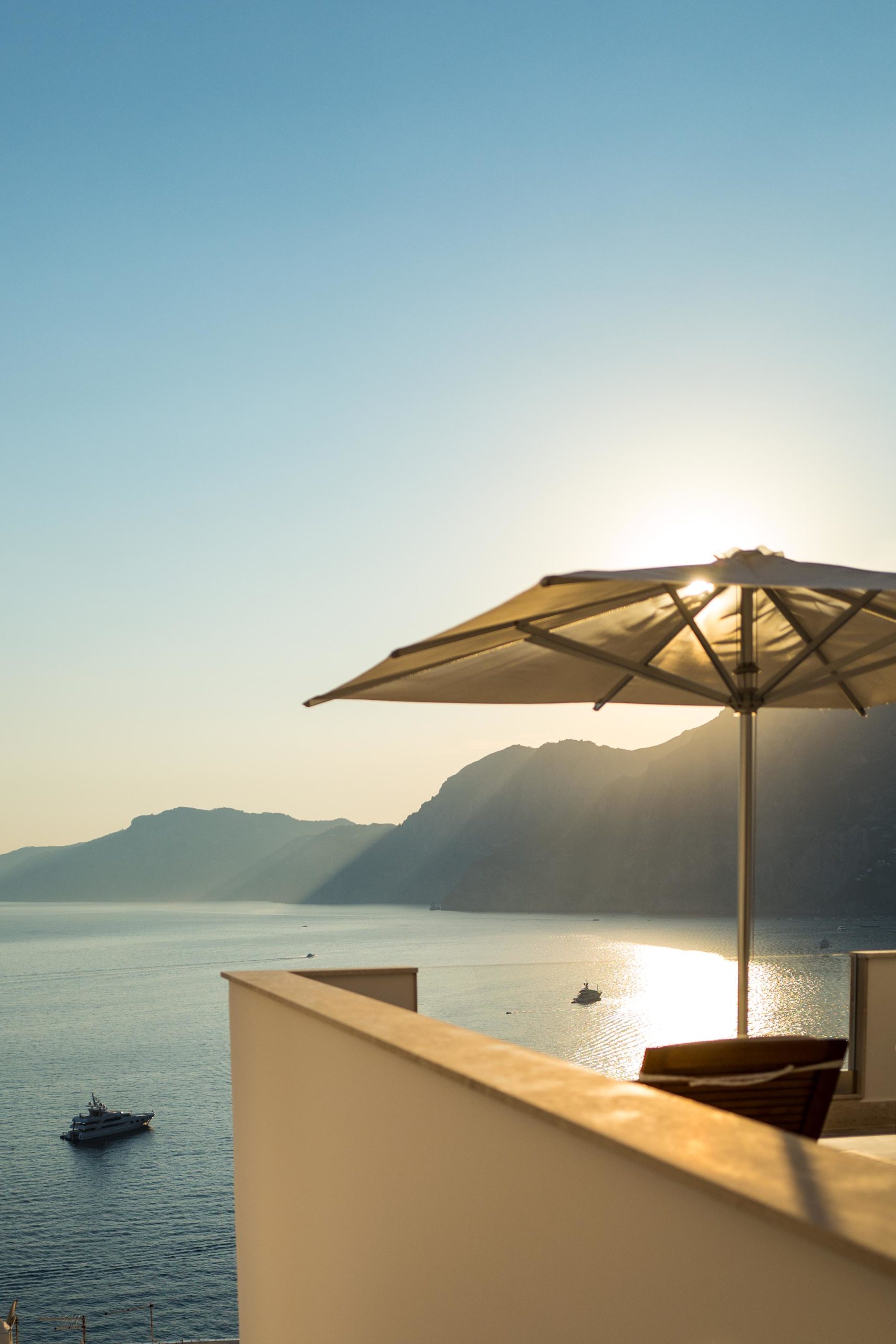 Casa Angelina hotel sunset overlooking out towards Positano on the Amalfi Coast