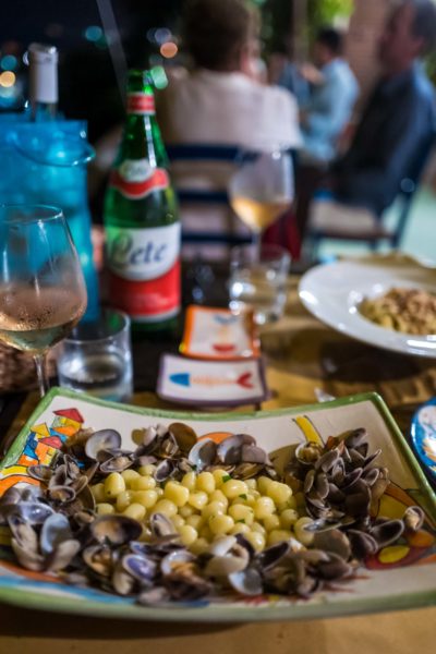 Pasta and seafood dishes like gnocchi and clamsLe Stufe Osteria Cucina Restaurant in Ischia Italy