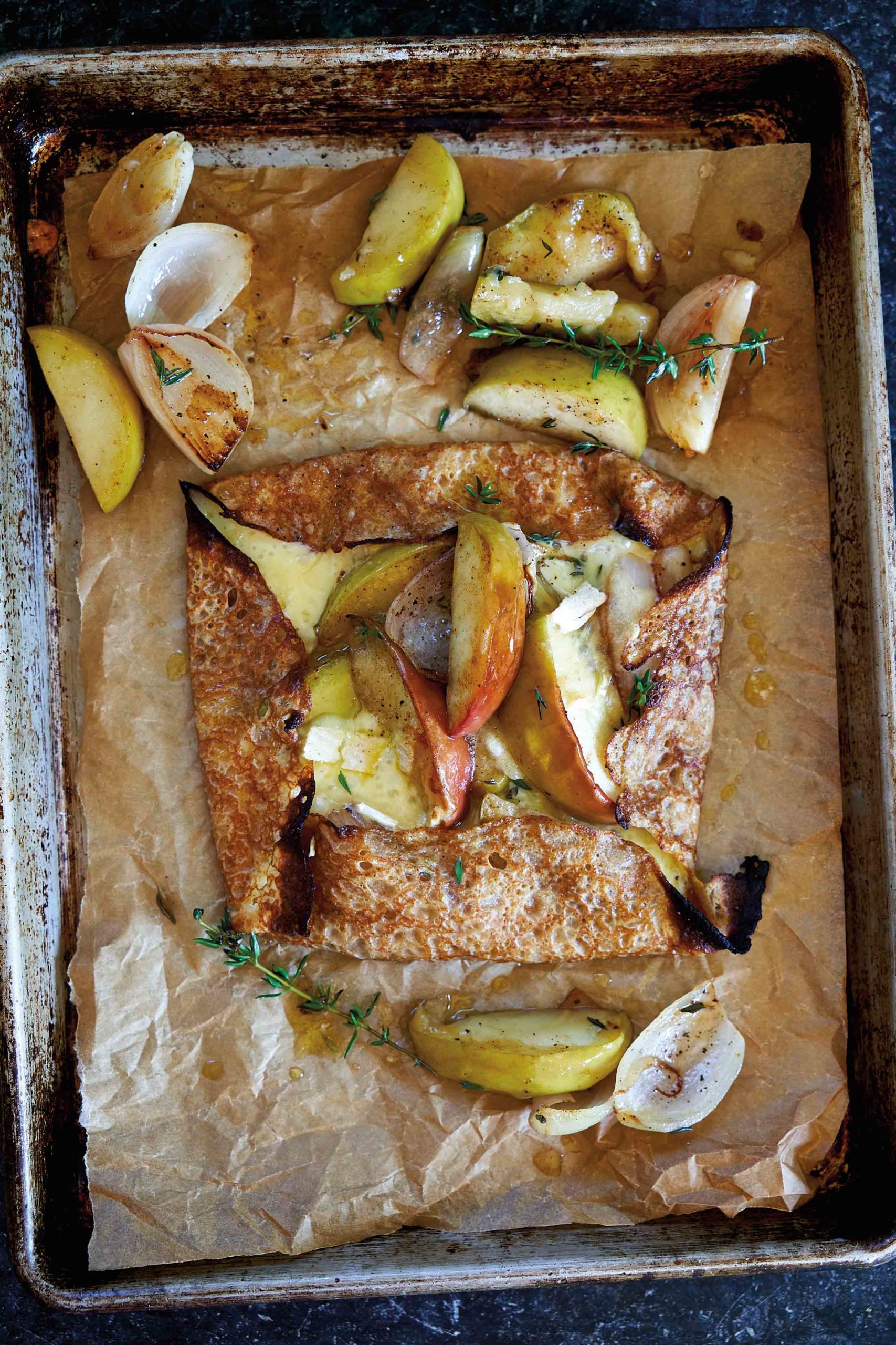 Savory Buckwheat Flour Crepes with Leeks, Apples, and Pont‑l’Eveque Cheese Renee Erickson