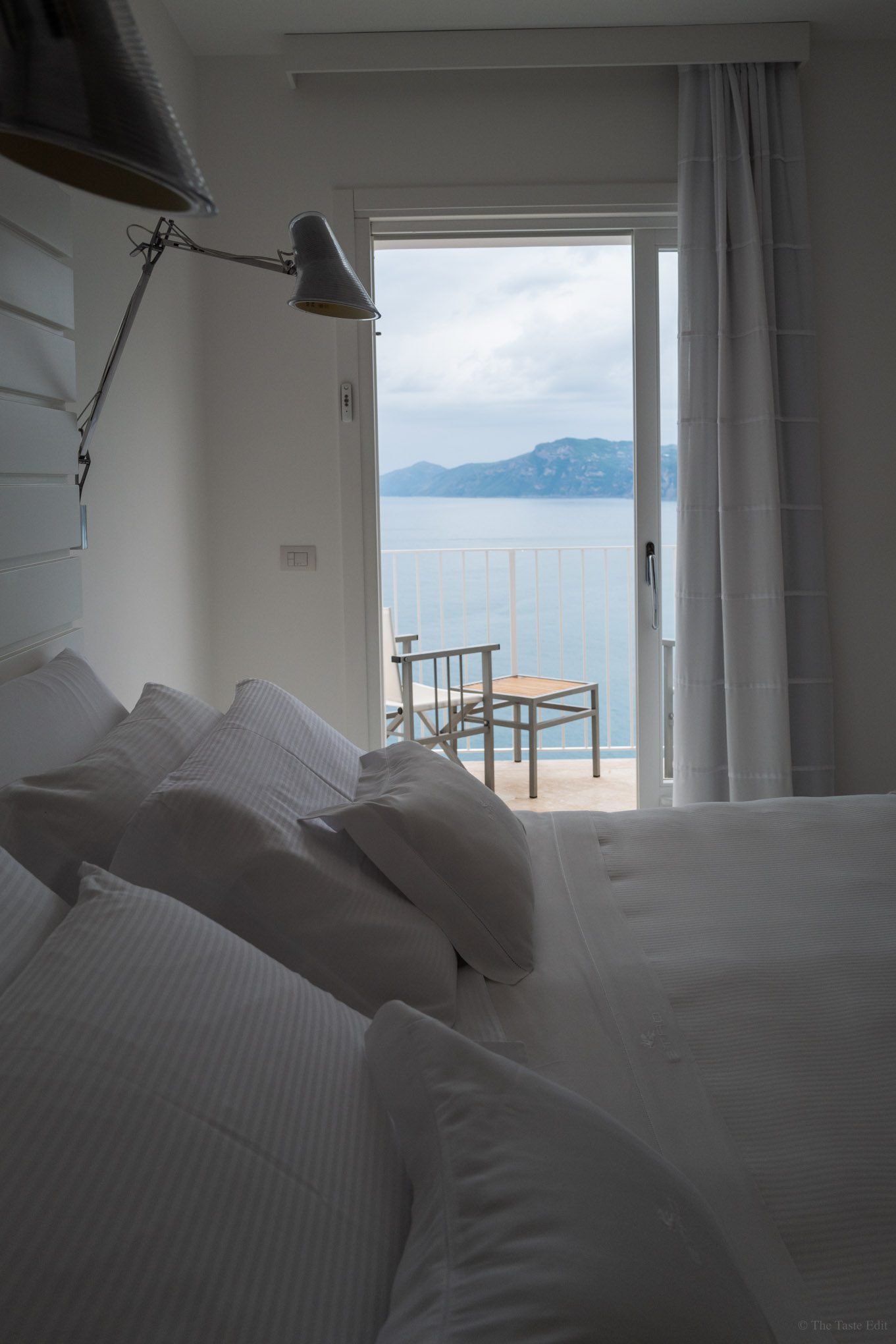 Casa Angelina hotel looking out towards Positano on the Amalfi Coast