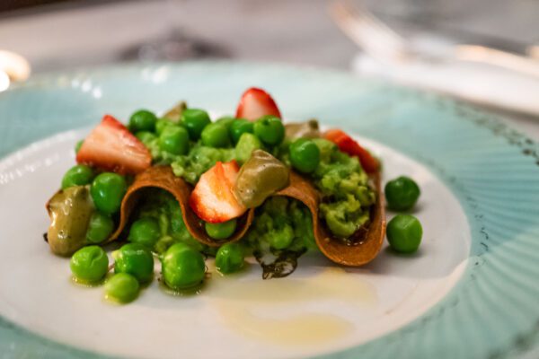 Ellsworth peas and strawberries dish in Paris France just steps from the Louvre