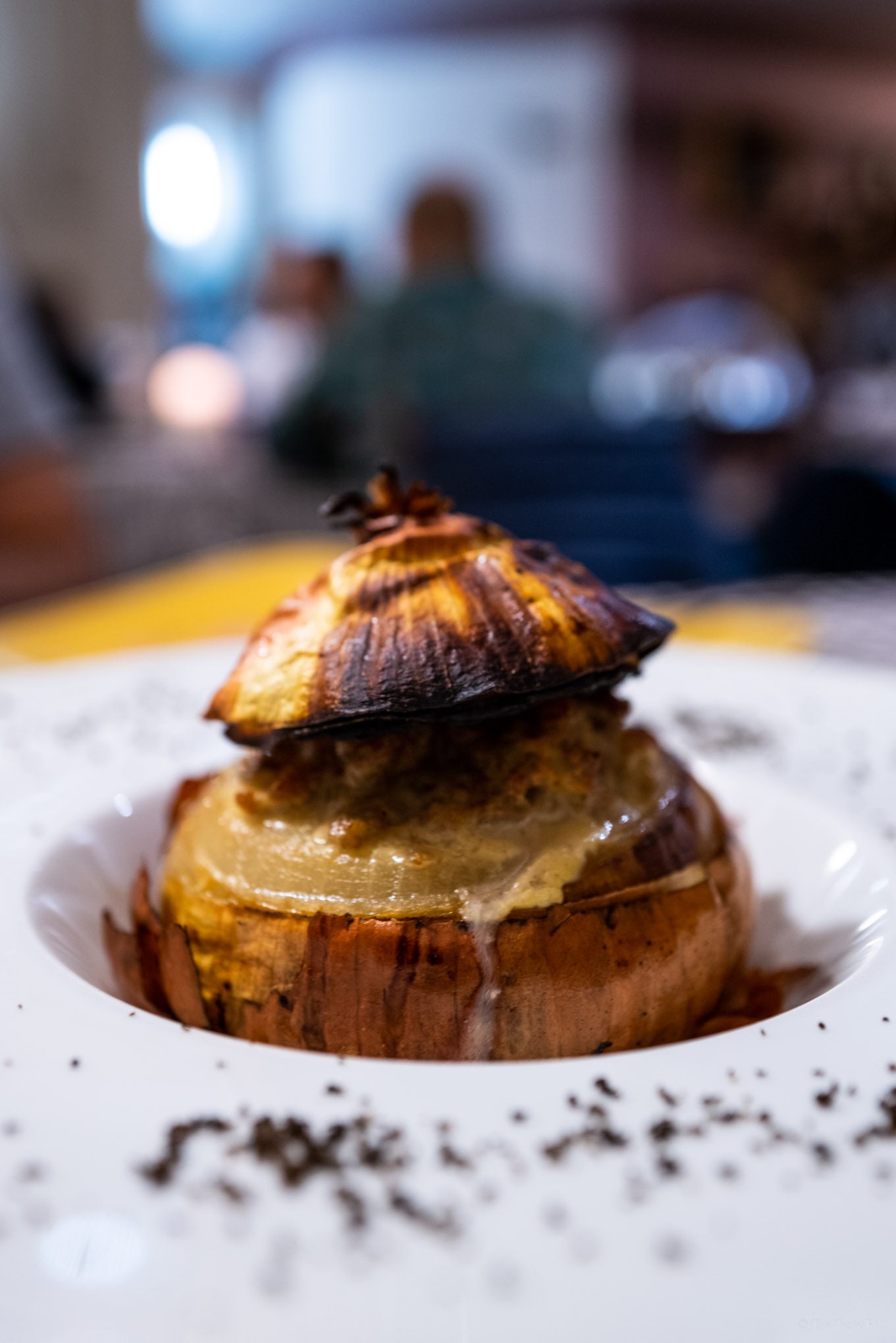 stuffed onion at Rossobarolo restaurant in Barolo Italy Piedmonte