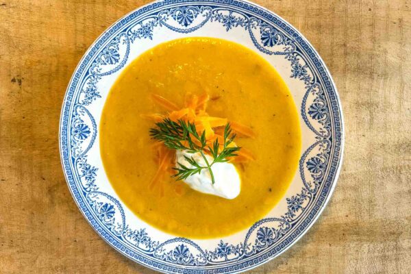 Carrot and Mimolette cheese soup for a cold day