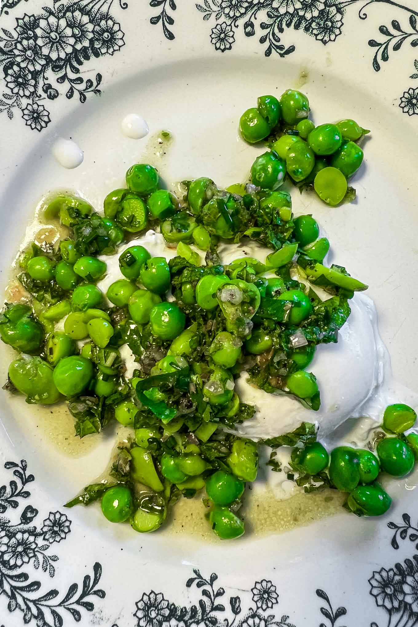 Charred Sugar Snap Peas with Burrata and Mint