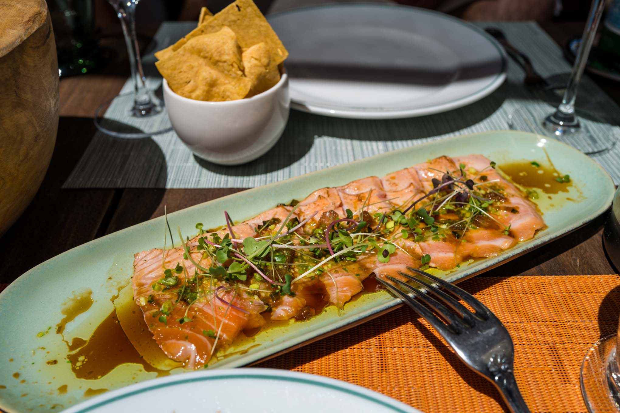salmon tiradito at La Réserve à la Plage at Pampelonne Beach in France