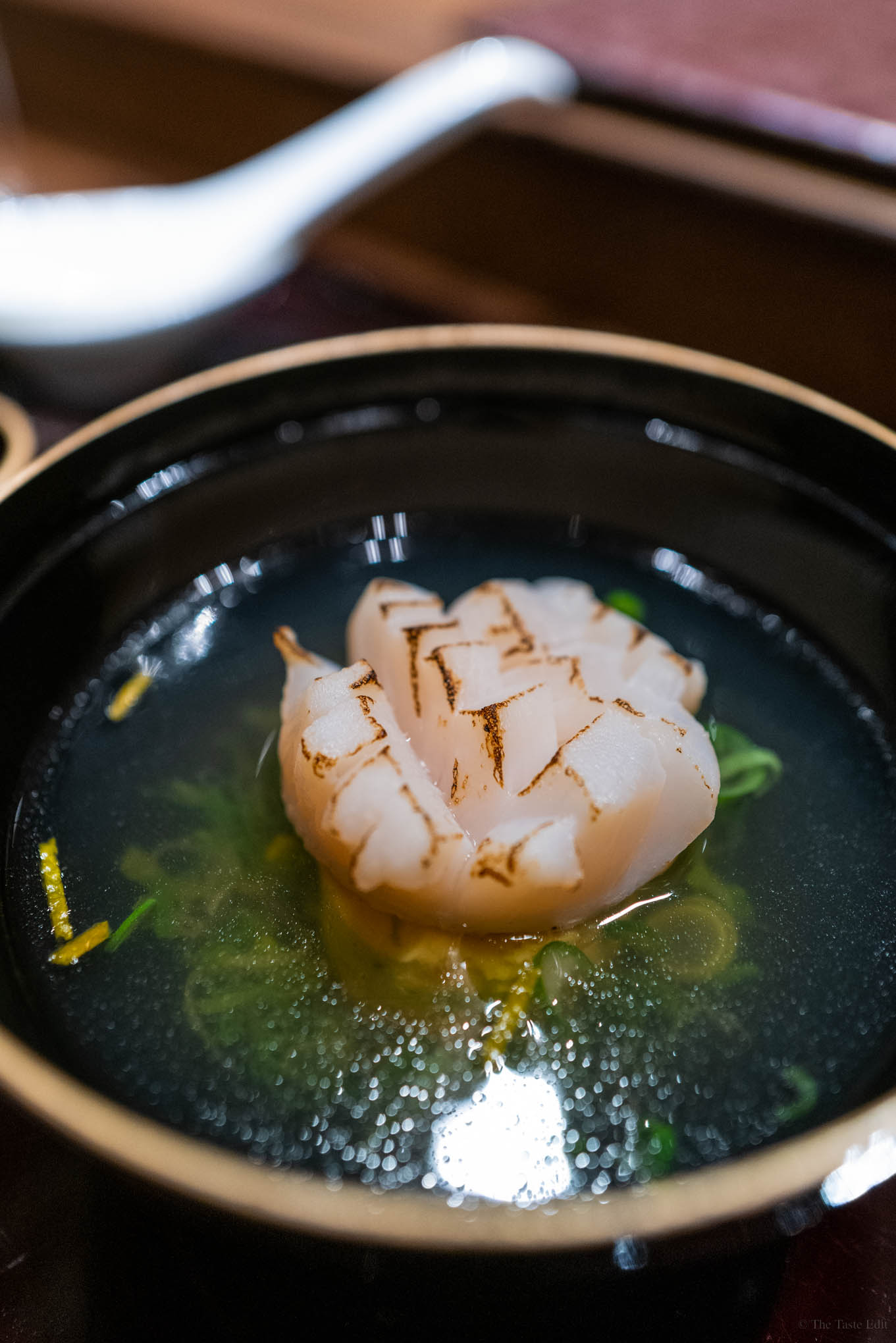 Scallop in broth at SACHI restaurant at the Mandarin Oriental Geneva