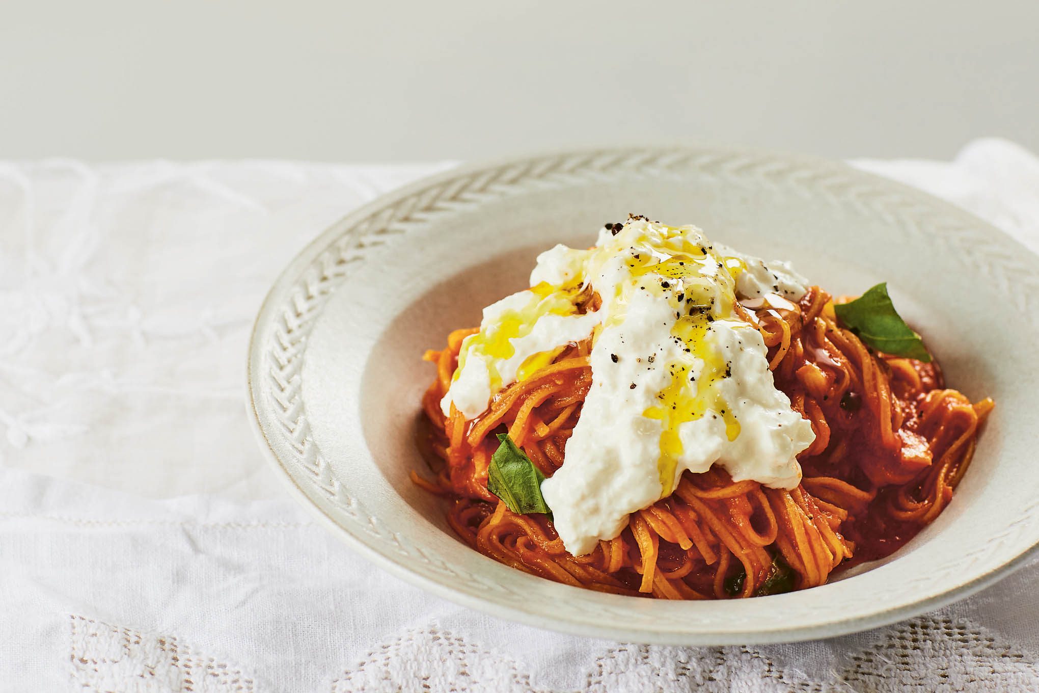 Tomato and Basil Sauce with Tagliarini and Burrata