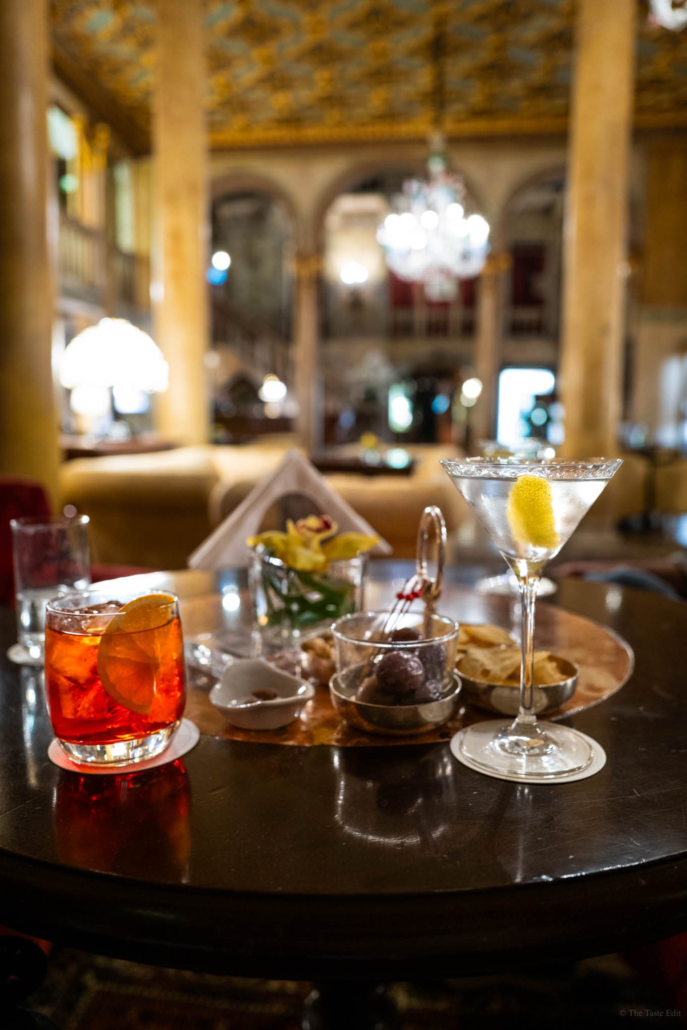 Negroni and gin martini at Hotel Danieli Venice cocktail bar one of the best cocktail bars in Venice