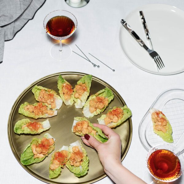 prawn (shrimp) cocktai cups are a play on the classic, served in baby gem lettuce cups for parties