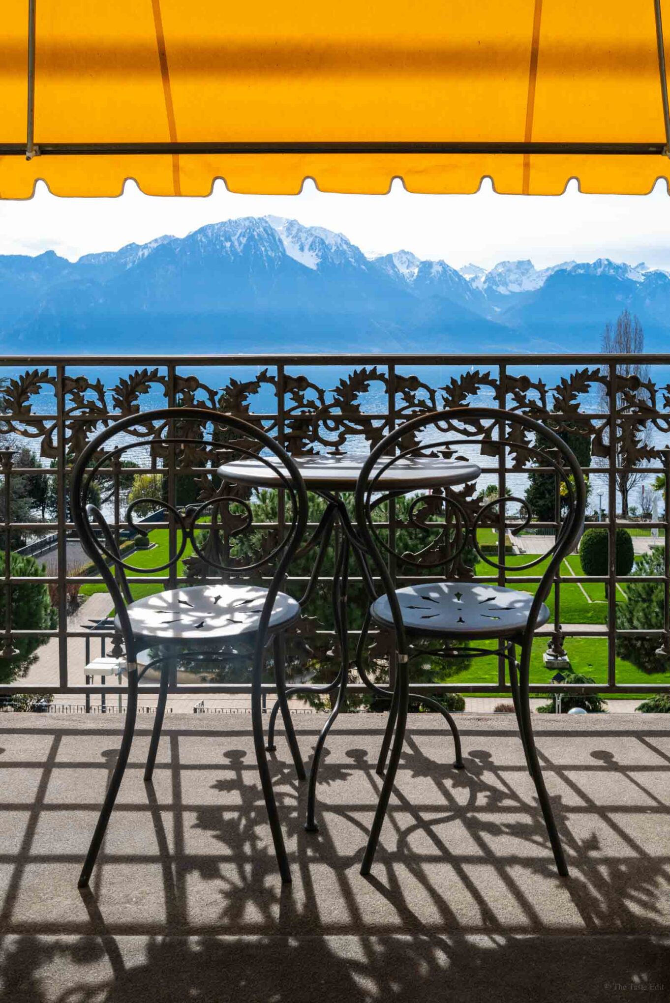 Look out over the Alps from the lake side room at the Fairmont Montreux Palace