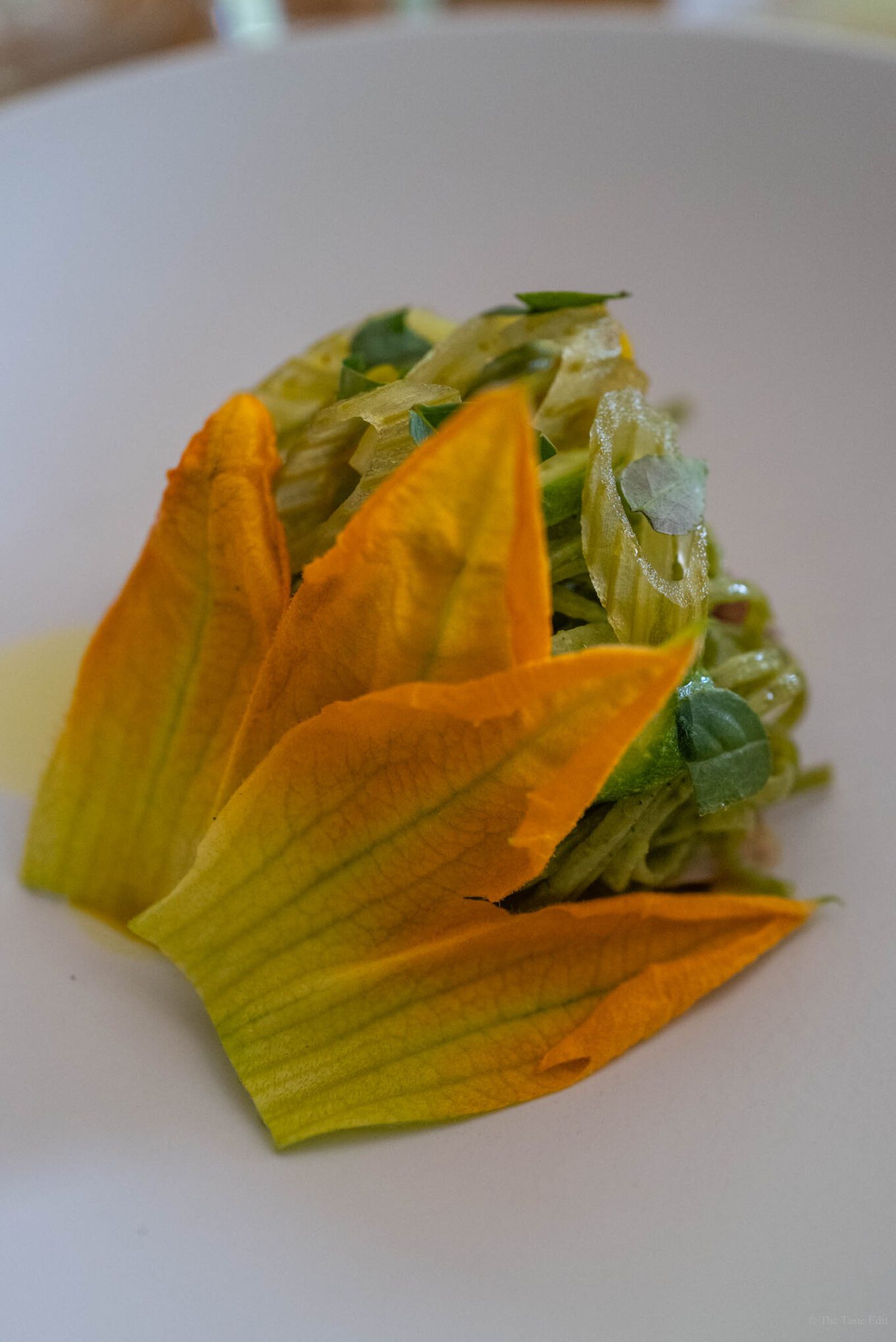 Zucchini served at Les Chemins restaurant at Domain Primard in Normandy