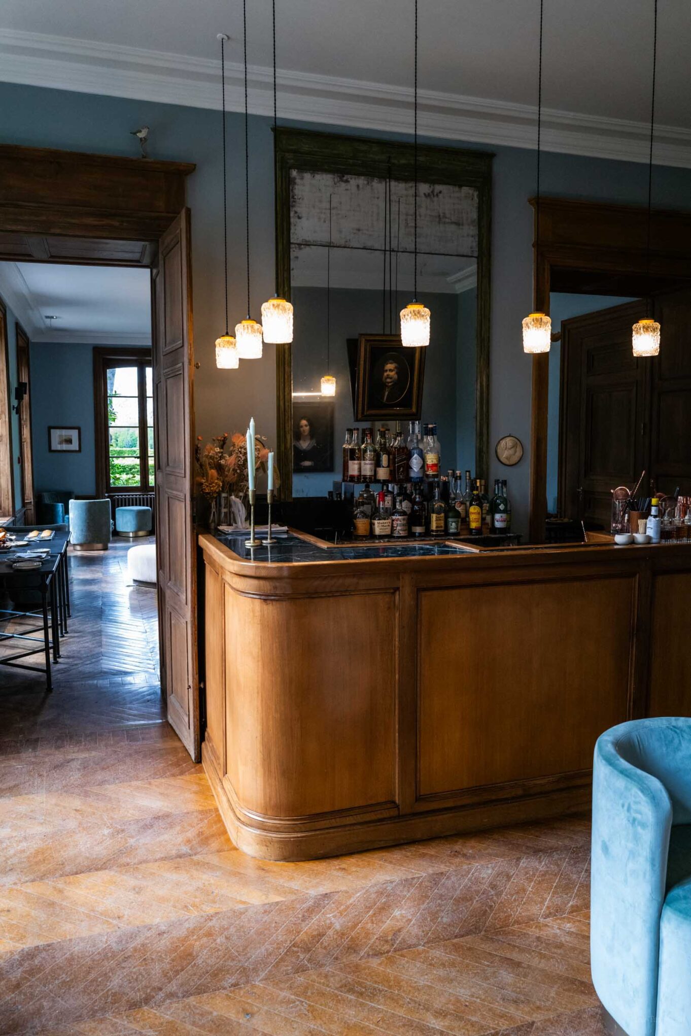 The bar at Domain Primard Hotel in Normandy France