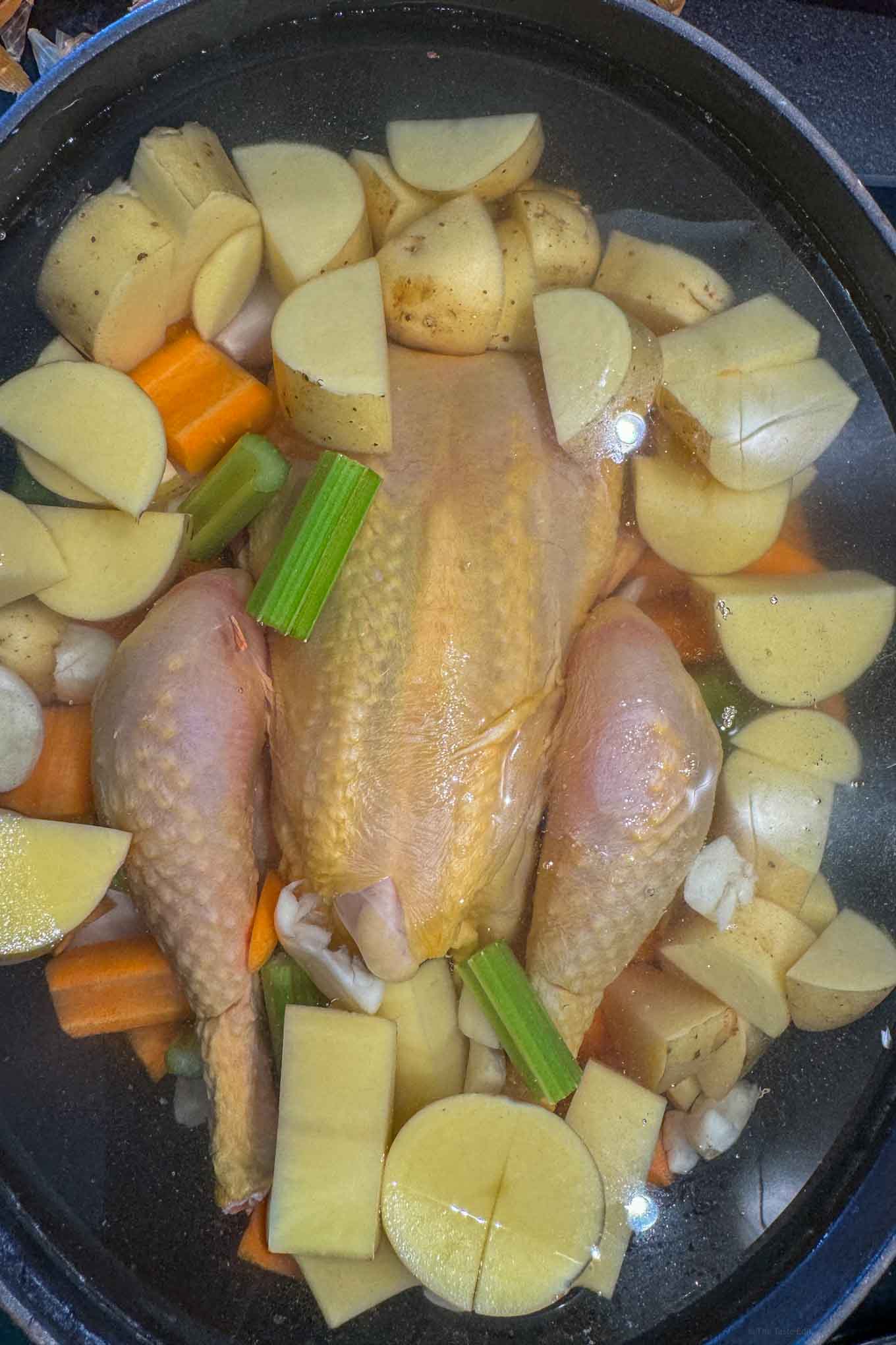 How to make poule au pot french chicken soup with carrots and celery and turnips