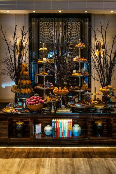 Prince de Galles hotel a Luxury Hotel in Paris Has a display of pastries and cakes in the lobby