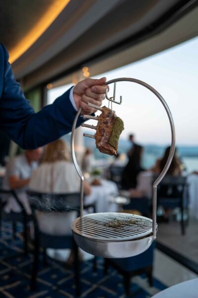 Hanging Griled lamb at le grill restaurant in Monte Carlo