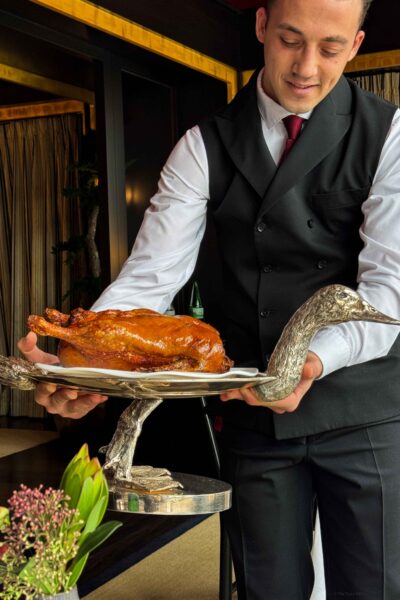Crispy skin duck served at the Michelin Chinese restaurant in Geneva