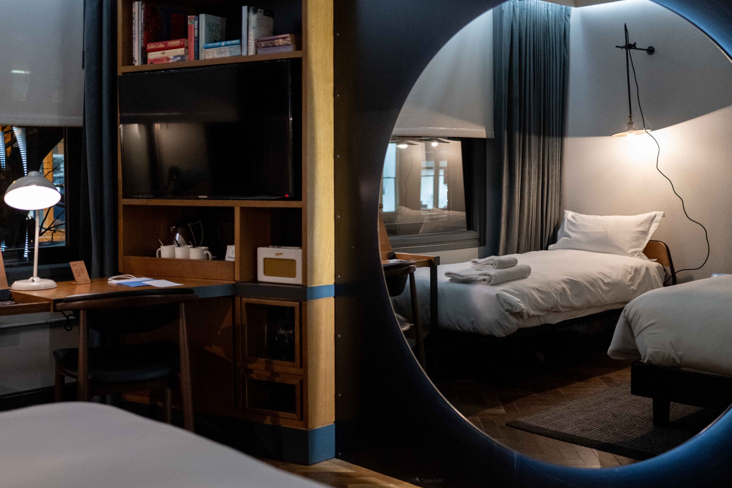 Hoxton Shorditch London Hotel room set with a Marshall speaker and industrial design elements