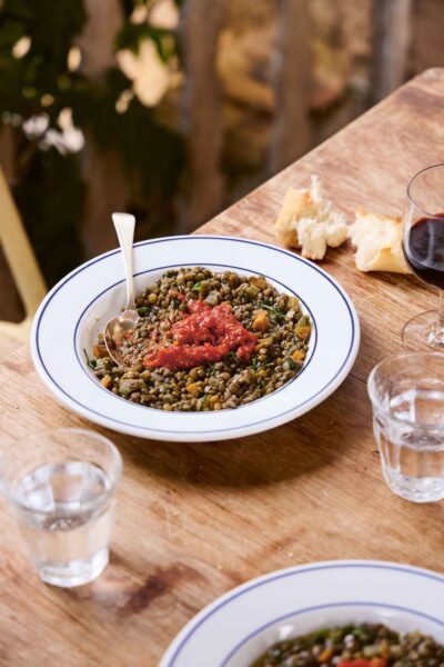 My Mum’s Braised Lentils with Salsa Rossa