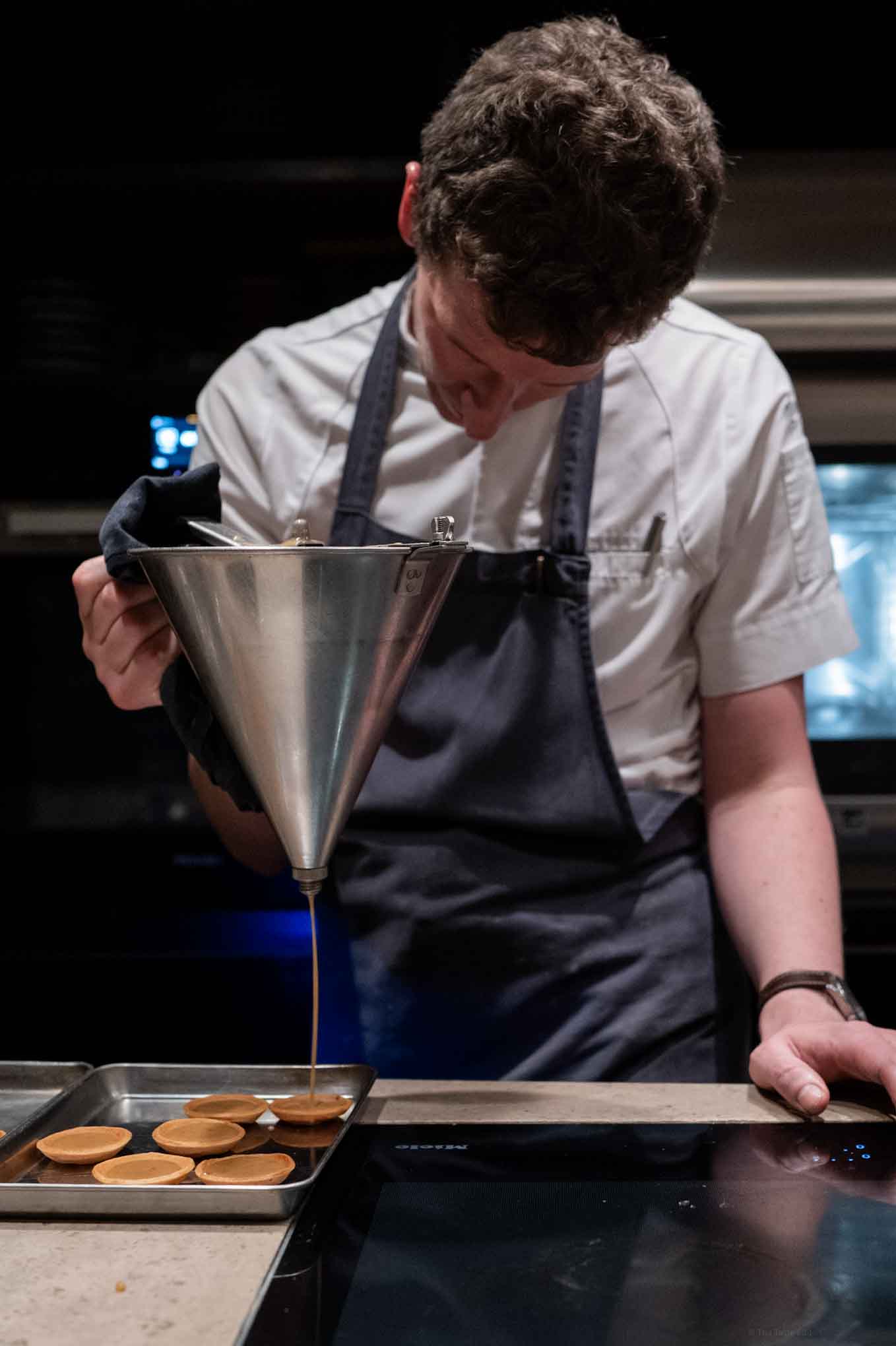 Chef Charlie Taylor making tarts at Aulis in London
