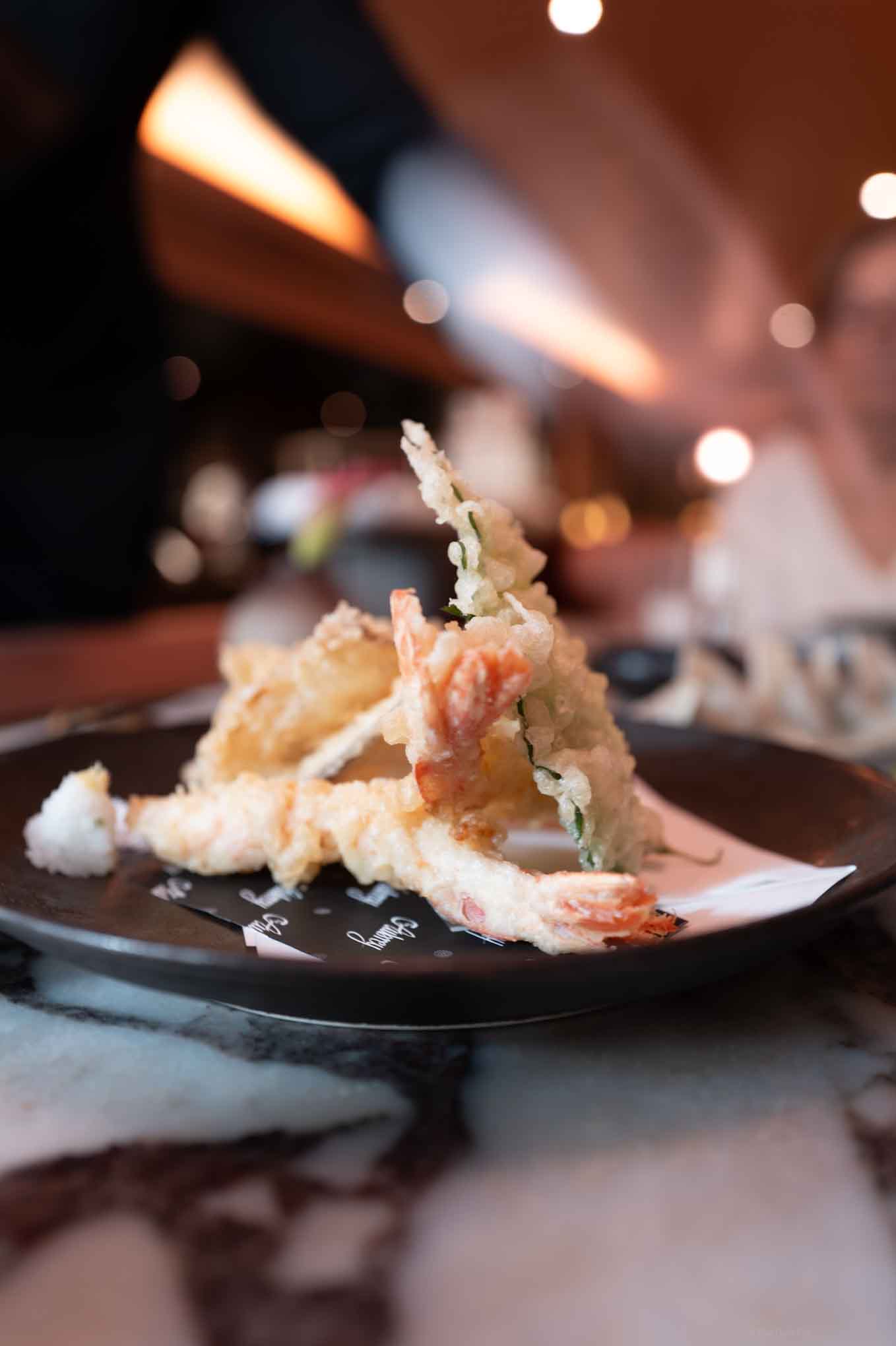Tempora plate at the Aubrey including shrimp and vegetables