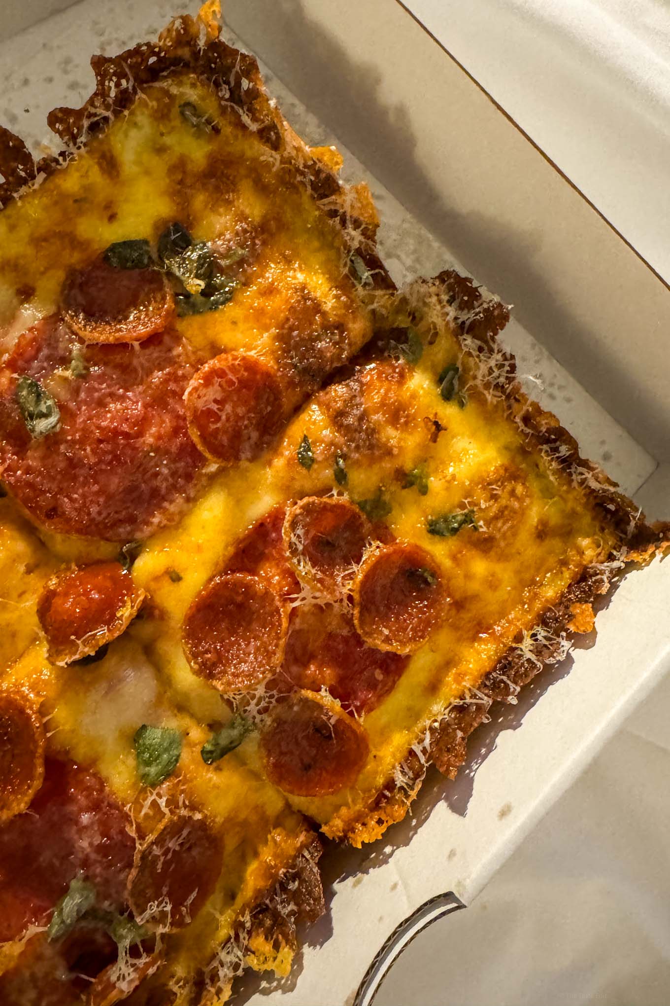 Ria’s Detroit pizza takeover with pepperoni and hot honey in a pizza box in london