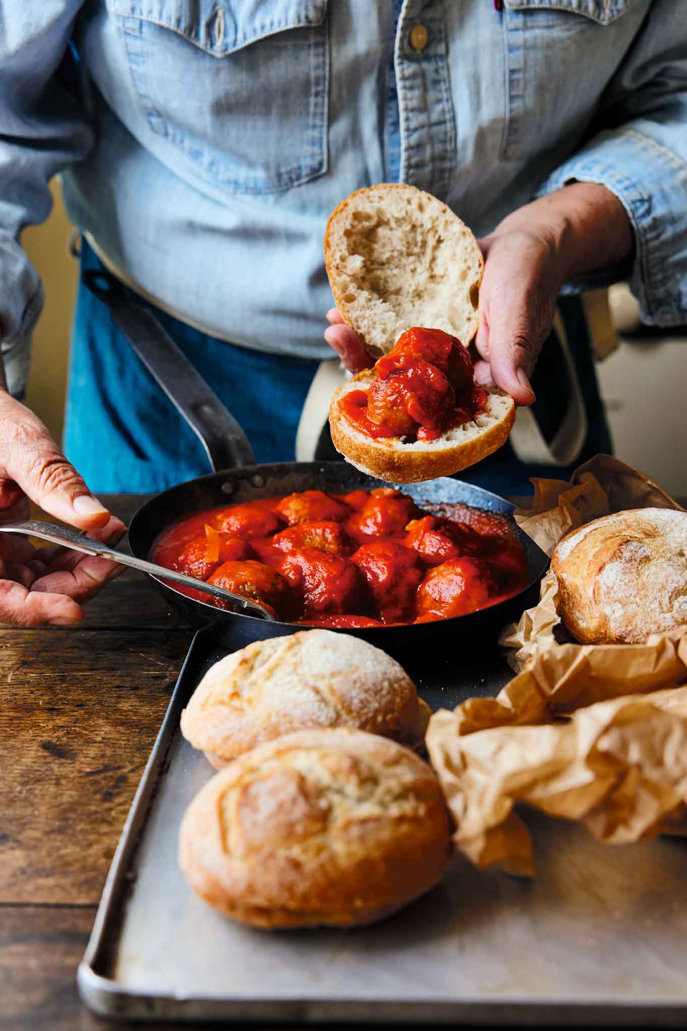 Making meatball sandwiches in naples italy