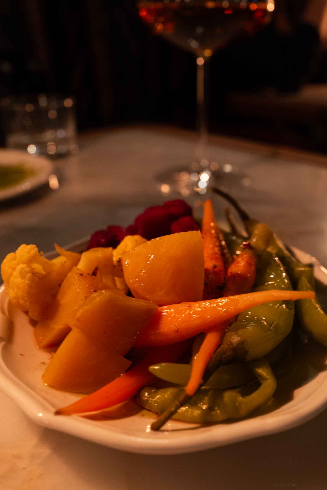 Healthy vegetable dish featuring potatoes, carrots, and green beans that are pickles
