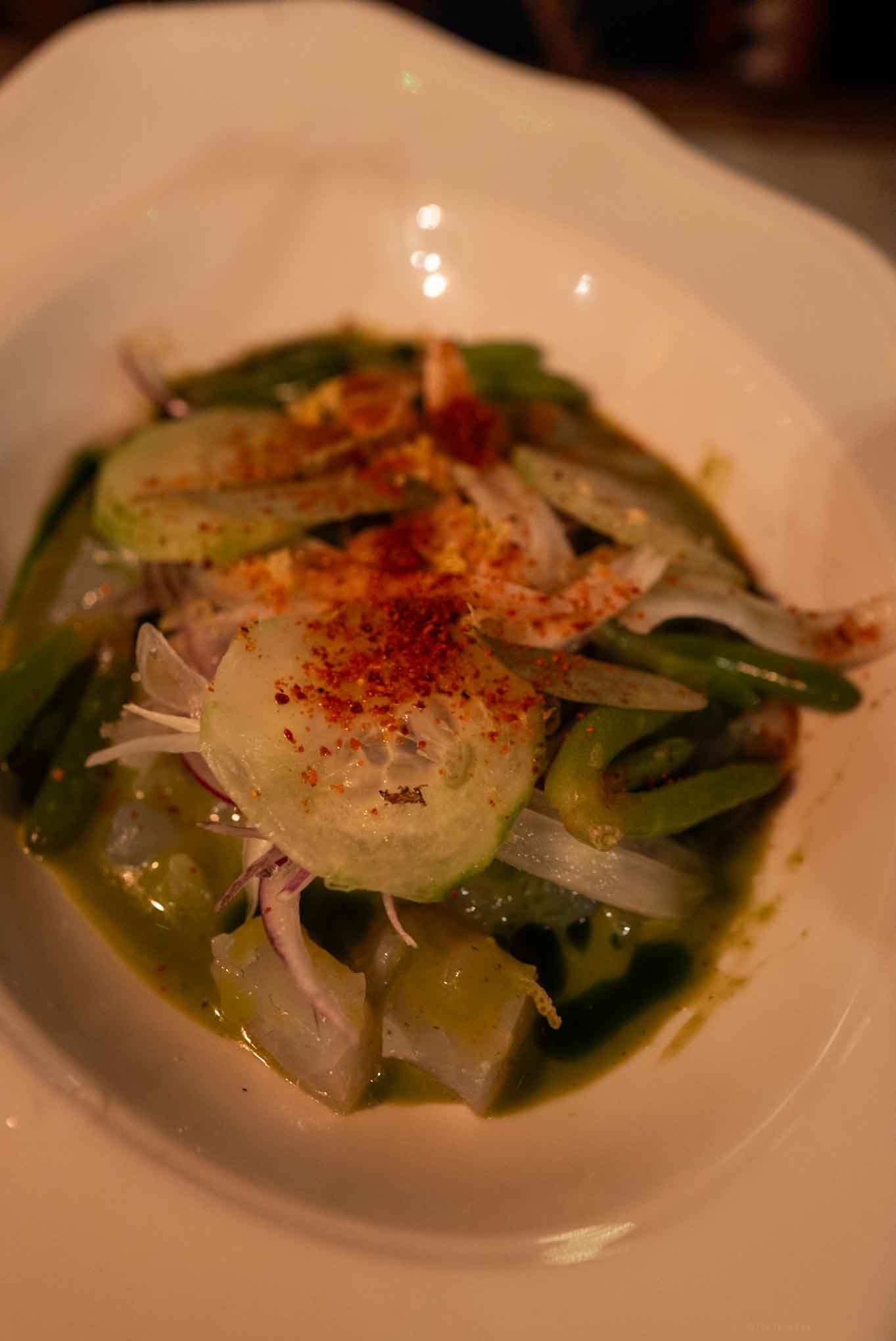 Fresh ceviche with herbs, spices, and a light dressing at London’s Daka Daka restaurant 