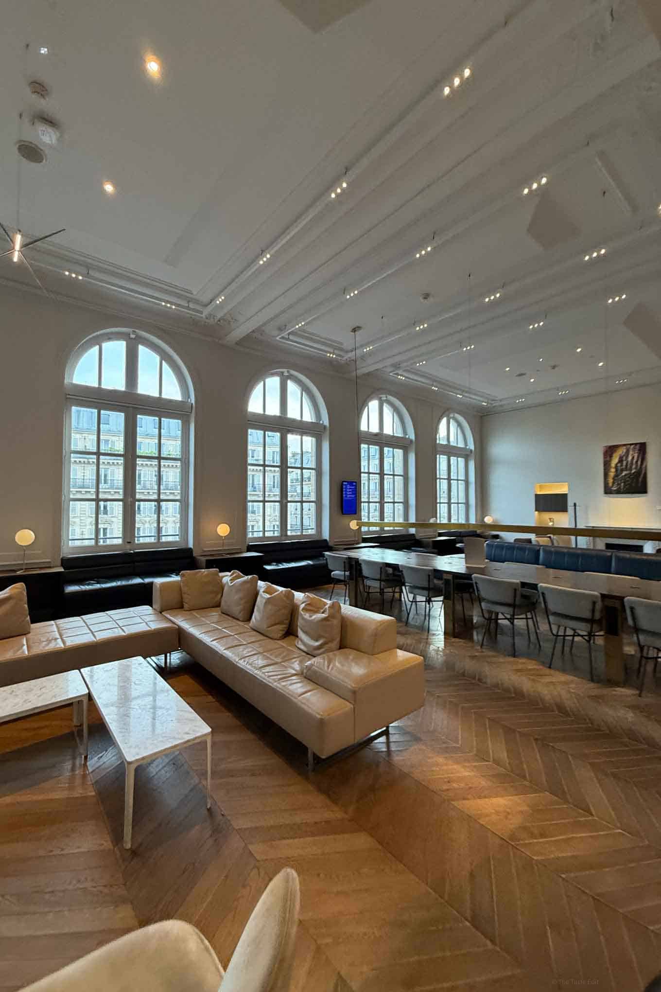 Eurostar Premier Dining lounge with stylish interior and large windows.