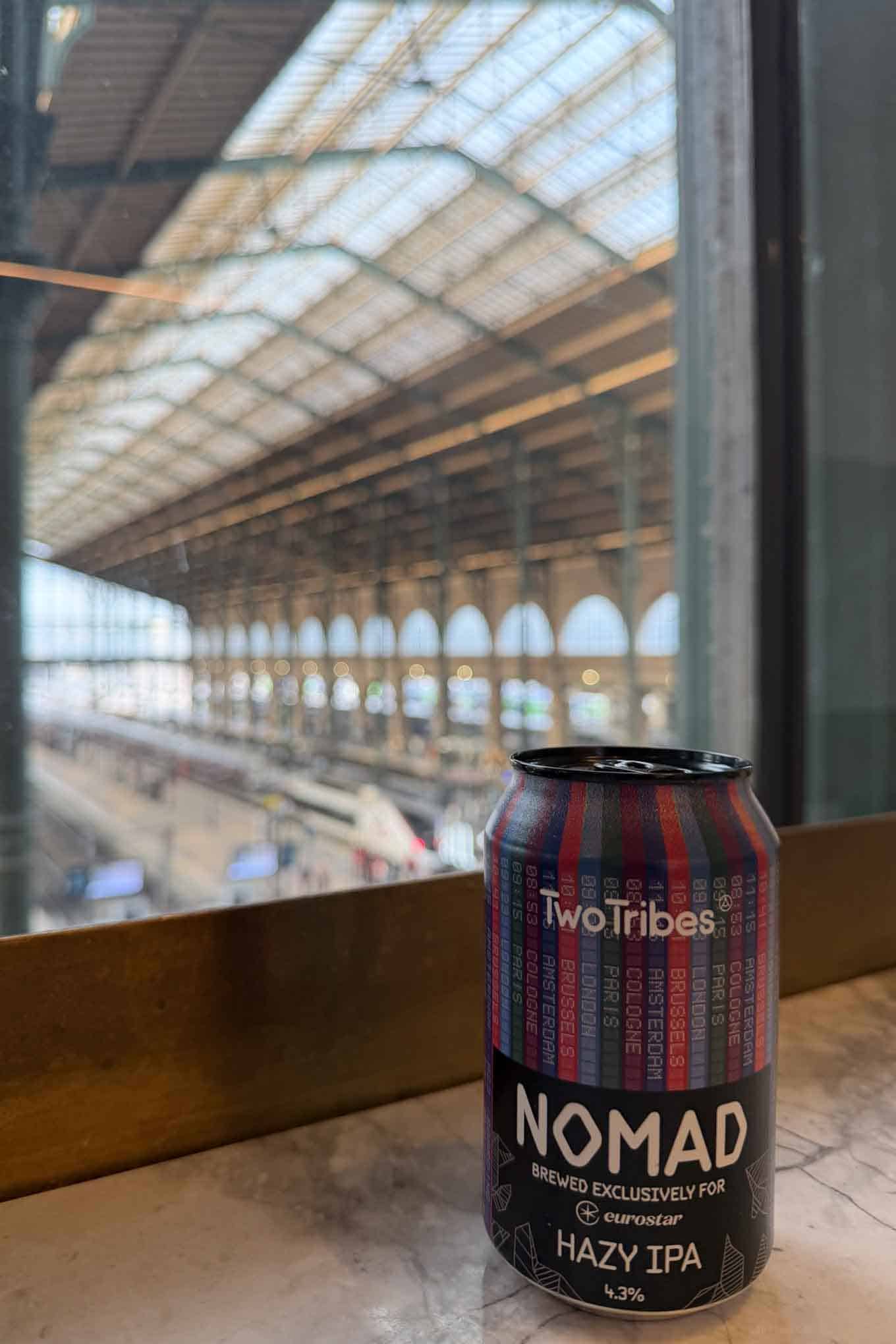 Eurostar Premier Dining with Hazy IPA beverage.